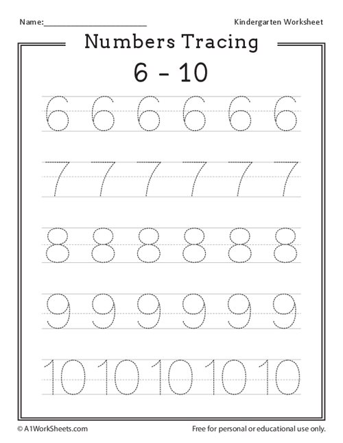 Number 6 10 Tracing Worksheets For Preschool And Kindergarten