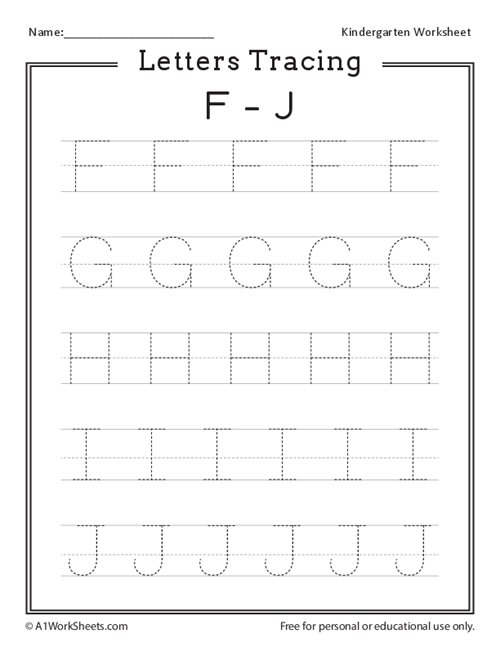 Letters Tracing F-J (Uppercase)