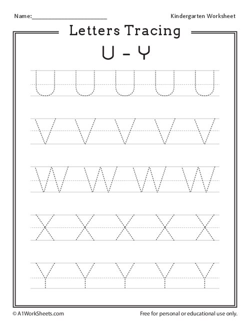 Letters Tracing U-Y (Uppercase)