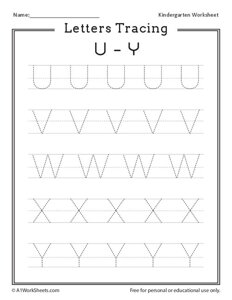 Letters Tracing U-Y (Uppercase)