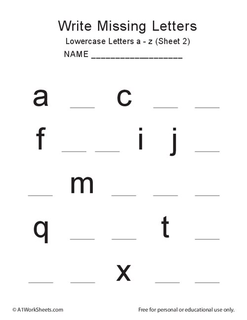 printable missing letters a z lowercase worksheet 2