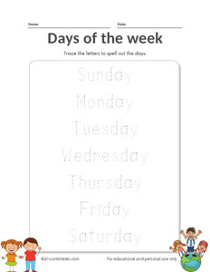 Days of the Week Practice Writing