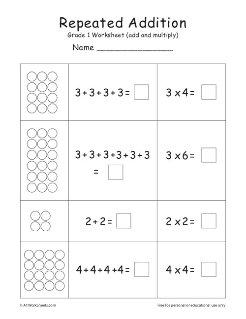 Multiplication As Repeated Addition Worksheet Grade 1