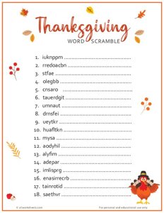 Thanksgiving Word Scramble Printable