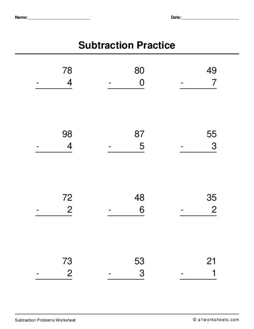 Grade One Two Digit Subtraction Worksheets
