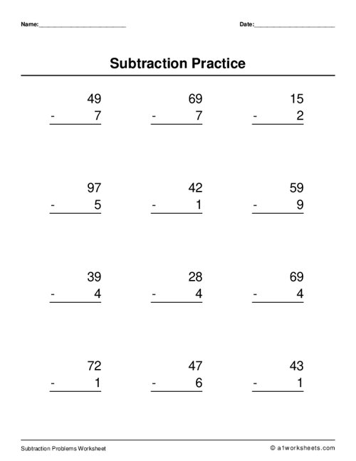 Grade One Two Digit Subtraction Worksheets