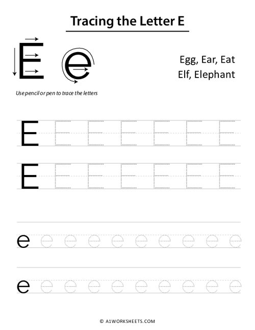 Tracing Letter E e Worksheet