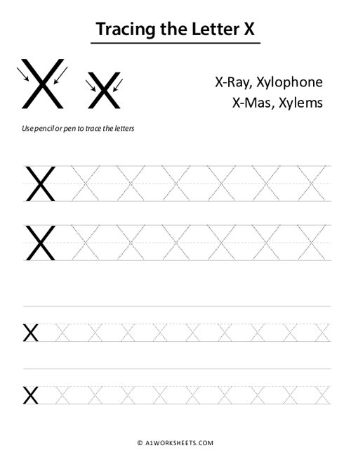 tracing the letter x x uppercase lowercase worksheet printable