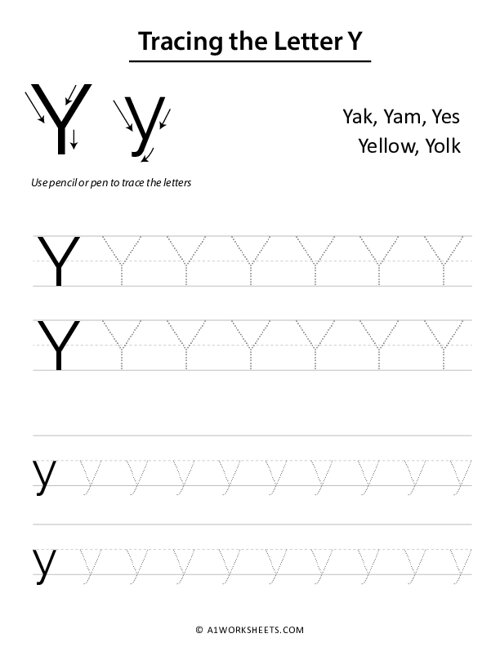 Tracing the Letter Y y Uppercase Lowercase Worksheet Printable