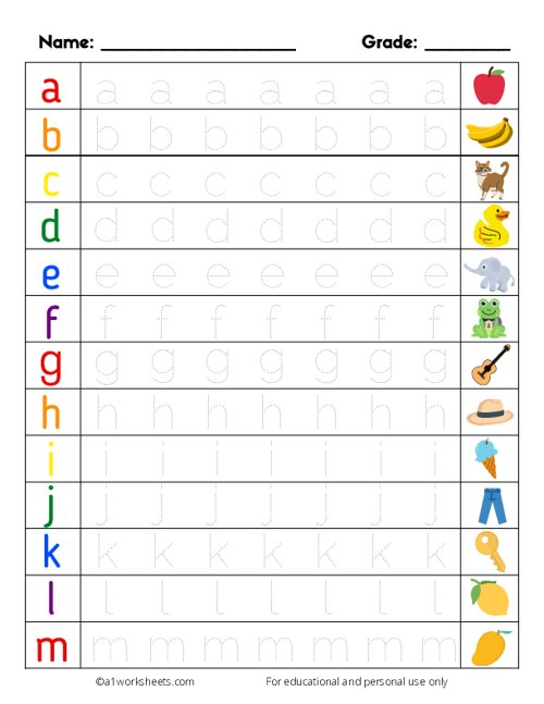 Alphabet Tracing a-m (Lowercase)