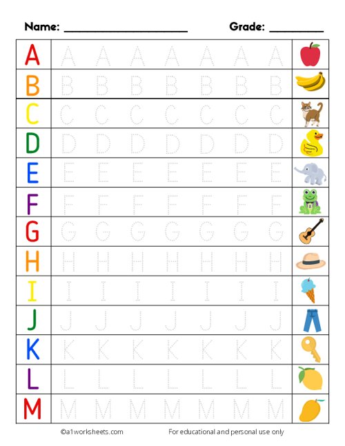 Alphabet Tracing A-M (Uppercase)