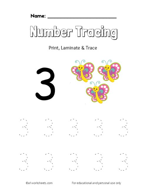 tracing numbers 3 worksheets for preschool and kindergarten