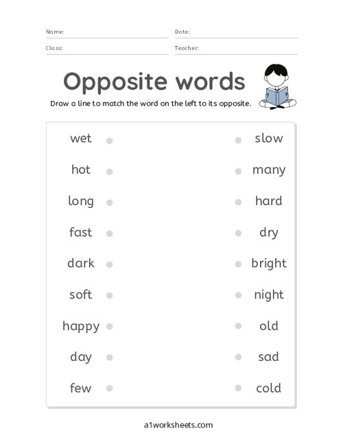 Opposite Word Worksheet For Grade 1