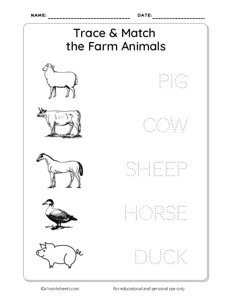 Trace and Match the Farm Animals