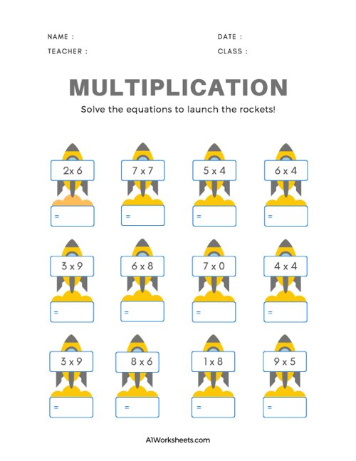 Rocket Math Worksheet Multiplication