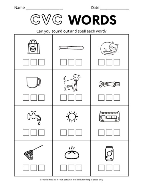 CVC Words Writing Worksheets for Kindergarten