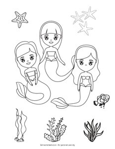 Three Mermaids Coloring Pages