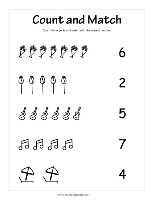 Count And Match Numbers 2 Free Printable Worksheets