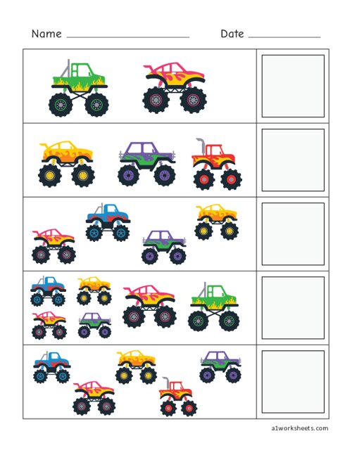 Monster Truck Addition Worksheets 4