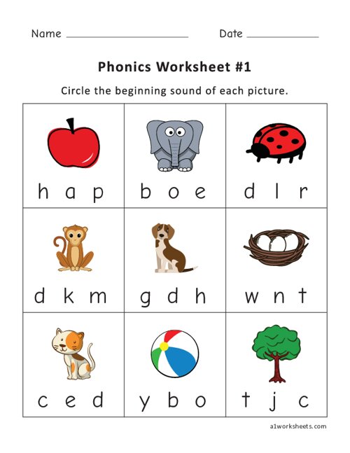 phonics worksheets for kindergarten pdf