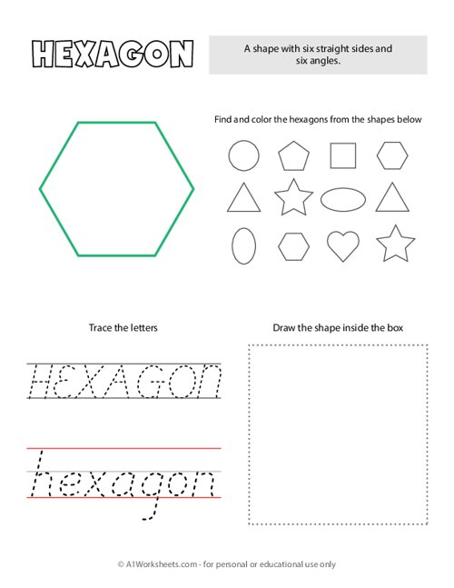 hexagon shape activity sheets for school children - hexagon tracing ...