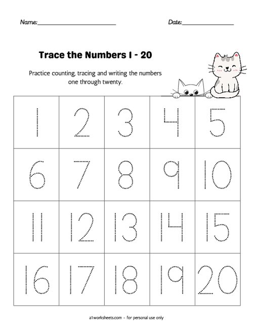 tracing the numbers 1 20 worksheets