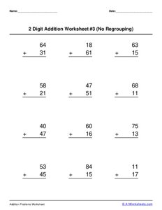 Two 2-Digit Addition (No Regrouping) Worksheet #3