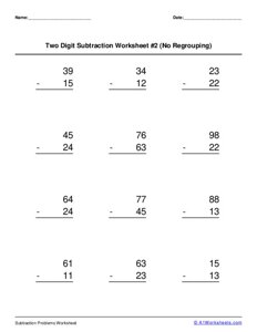 Two 2-digit Subtraction (No Regrouping) Worksheet #2