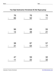 Two 2-digit Subtraction (No Regrouping) Worksheet #3