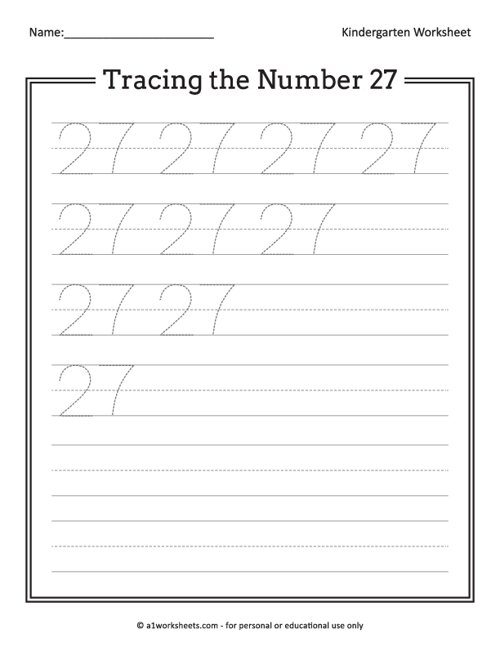 Tracing The Number 27 Worksheets