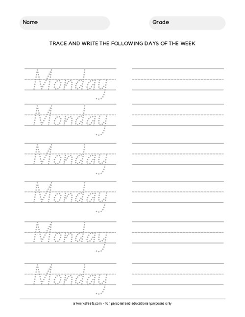 Trace the Days of the Week - Monday