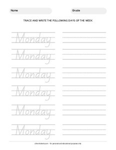 Trace the Days of the Week - Monday