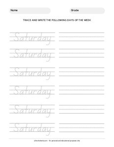 Trace the Days of the Week - Saturday