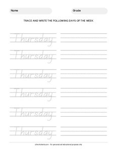 Trace the Days of the Week - Thursday
