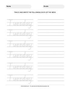 Trace the Days of the Week - Tuesday