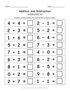 Addition and Subtraction Practice Worksheet #2