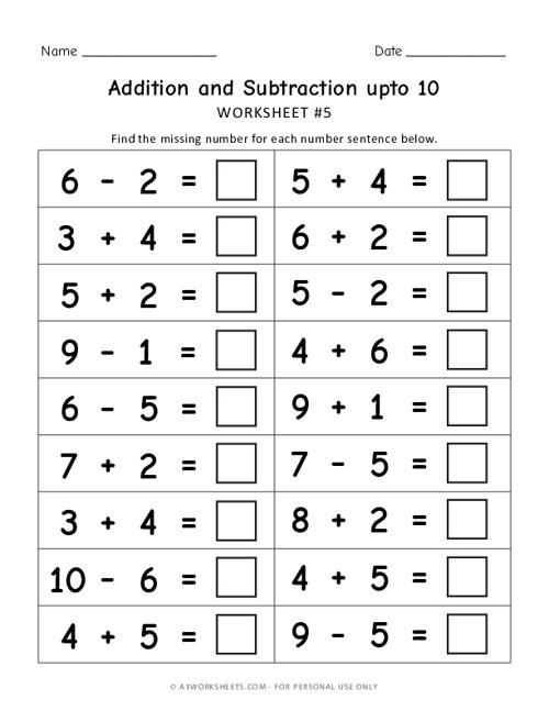 Addition and Subtraction Practice Worksheet #5