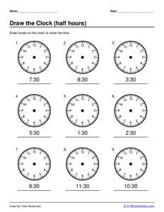 Draw the Clock - Half Hours #2