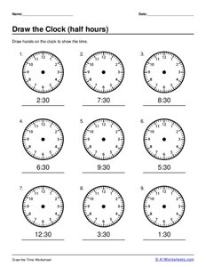 Draw the Clock - Half Hours #4
