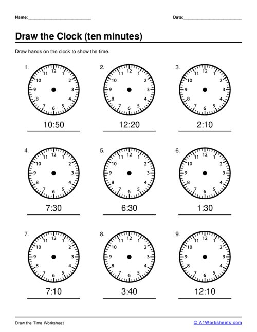Draw the Hands on the Clock to Show Time Ten Minutes 3