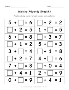 Missing Addends: Math Practice Worksheet 3
