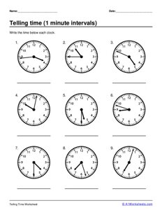 Telling Time - 1 minute intervals #2