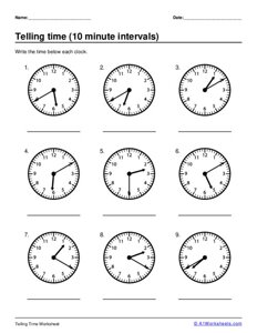Telling Time - 10 minute intervals #3