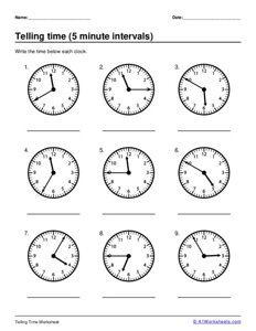 Telling Time - 5 minute intervals #2