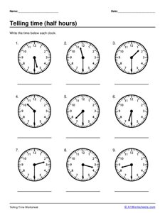 Telling Time - Half Hours #3