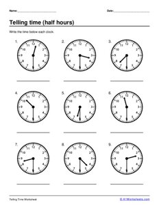 Telling Time - Half Hours #4
