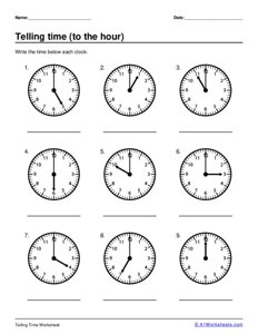 Telling Time to the Hour #3