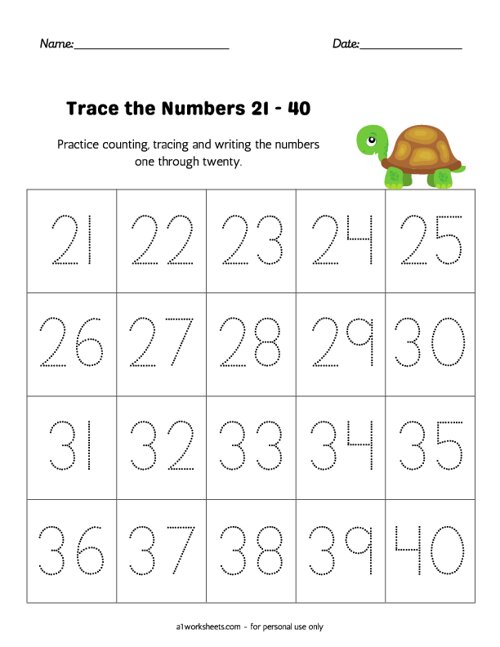Tracing the Numbers 21-40