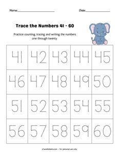 Tracing the Numbers 41-60