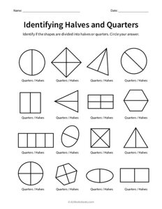 Shape Fractions - Identifying Halves and Quarters